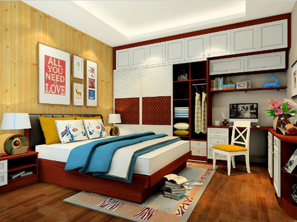时尚卧室效果图 14㎡木质元素塑温暖