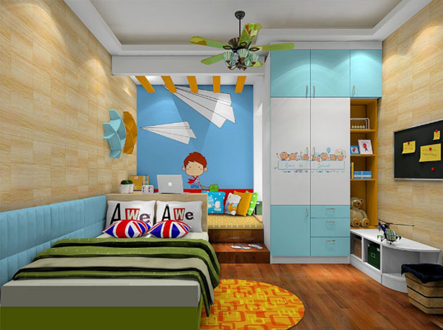 书桌隔断儿童房效果图 8㎡让空间显得整体统一